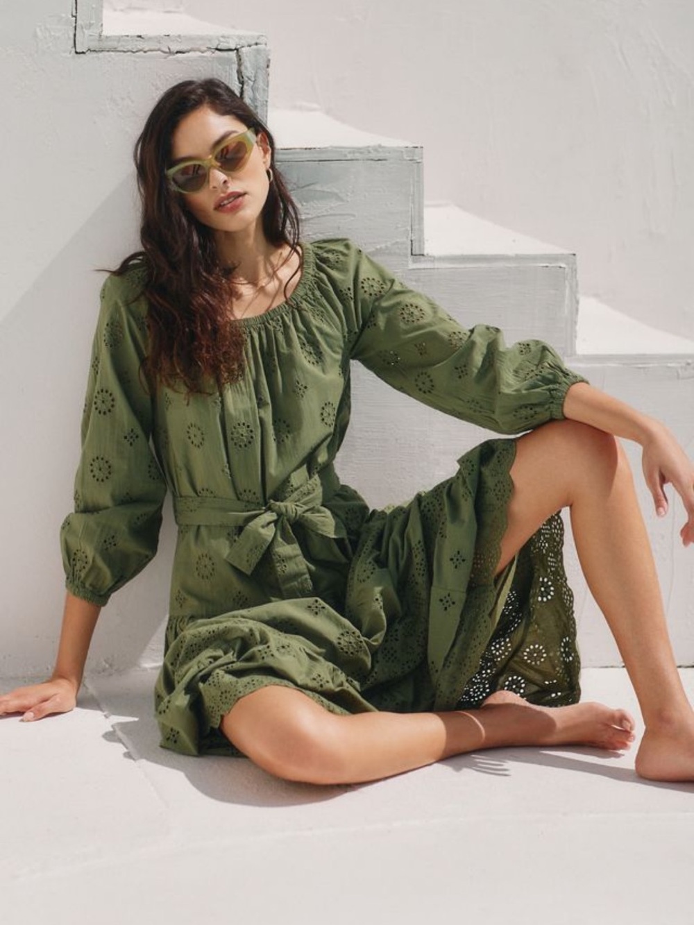 Roberta Roller Rabbit Astra Eyelet Milou Olive Maxi Dress Size L